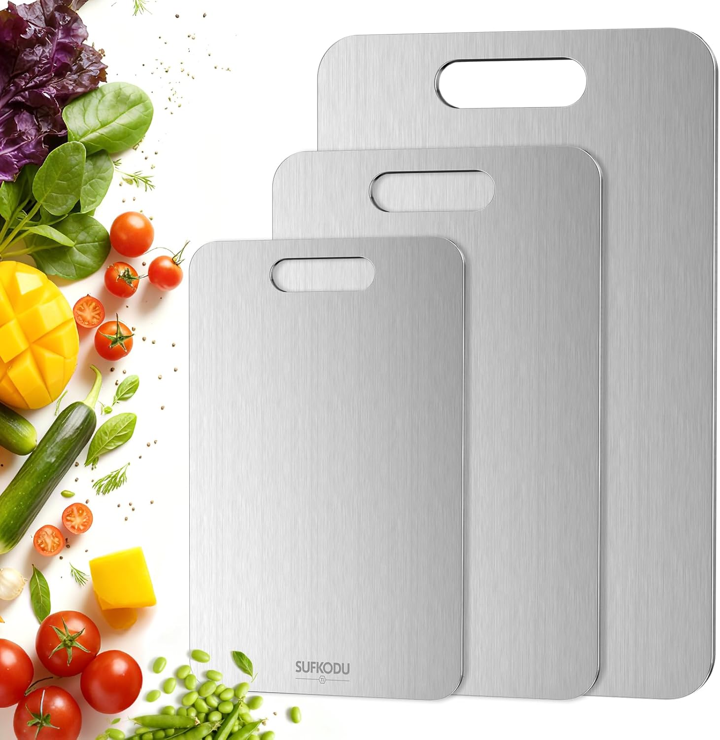 304 Stainless Steel Cutting Board | Double-Sided Food Grade Chopping Board for Meat, Fruits & Vegetables | لوح تقطيع من الفولاذ المقاوم للصدأ 304