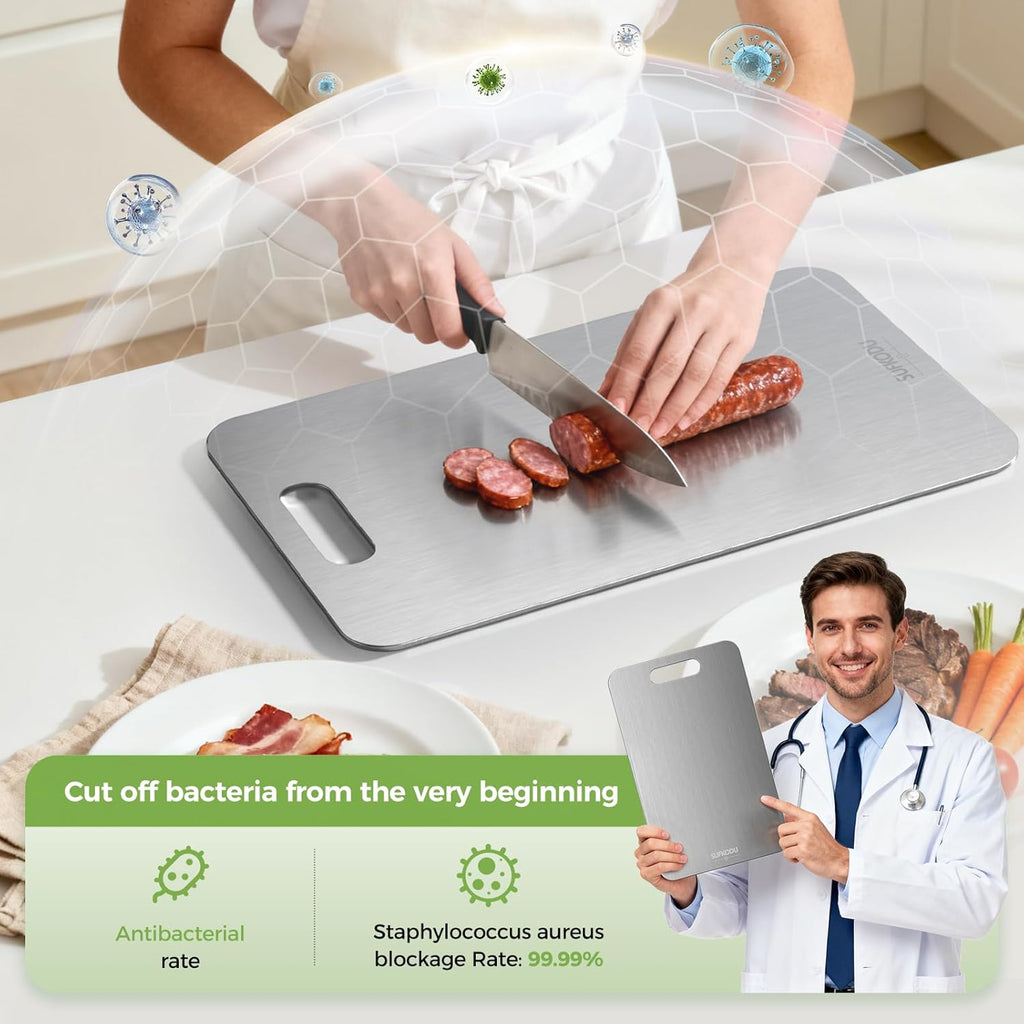 304 Stainless Steel Cutting Board | Double-Sided Food Grade Chopping Board for Meat, Fruits & Vegetables | لوح تقطيع من الفولاذ المقاوم للصدأ 304
