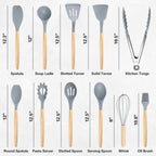 19-Piece Silicone Kitchen Utensil Set with Wooden Handles | Non-Stick Cooking Tools Set | أدوات مطبخ سيليكون 19 قطعة