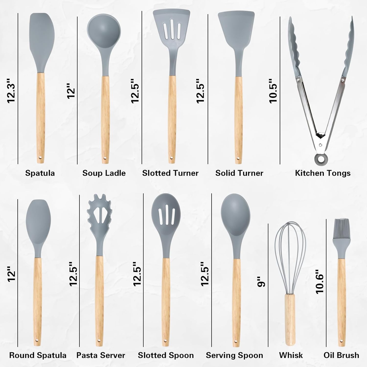 19-Piece Silicone Kitchen Utensil Set with Wooden Handles | Non-Stick Cooking Tools Set | أدوات مطبخ سيليكون 19 قطعة