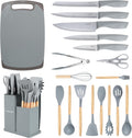 19-Piece Silicone Kitchen Utensil Set with Wooden Handles | Non-Stick Cooking Tools Set | أدوات مطبخ سيليكون 19 قطعة