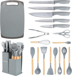 19-Piece Silicone Kitchen Utensil Set with Wooden Handles | Non-Stick Cooking Tools Set | أدوات مطبخ سيليكون 19 قطعة