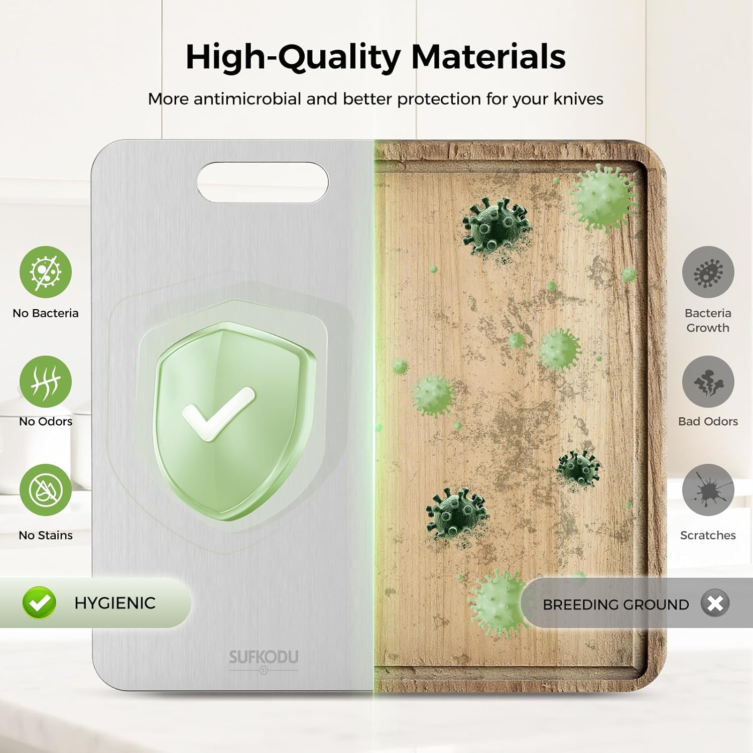 304 Stainless Steel Cutting Board | Double-Sided Food Grade Chopping Board for Meat, Fruits & Vegetables | لوح تقطيع من الفولاذ المقاوم للصدأ 304