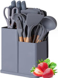 19-Piece Silicone Kitchen Utensil Set with Wooden Handles | Non-Stick Cooking Tools Set | أدوات مطبخ سيليكون 19 قطعة