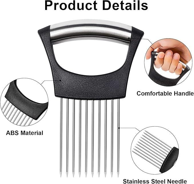 Stainless Steel Onion Holder & Vegetable Slicer | Tomato Cutter, Potato & Fruit Slicing Tool | أداة تقطيع البصل والطماطم من الستانلس ستيل