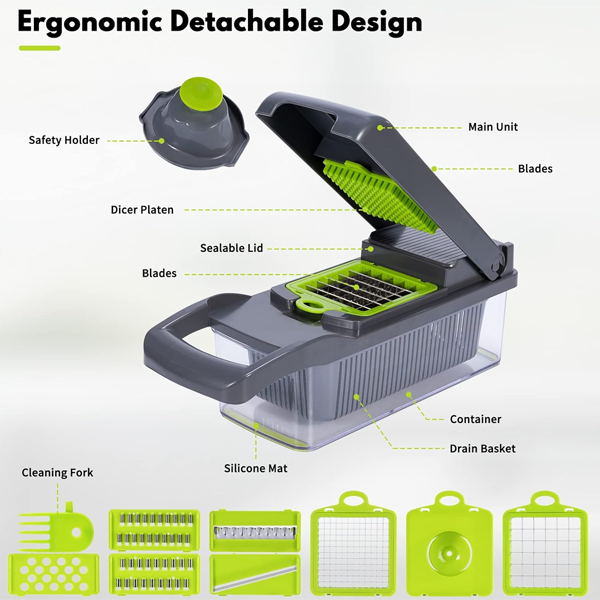 12-in-1 Multifunctional Vegetable Slicer & Cutter | Adjustable Mandoline Chopper with Storage Box