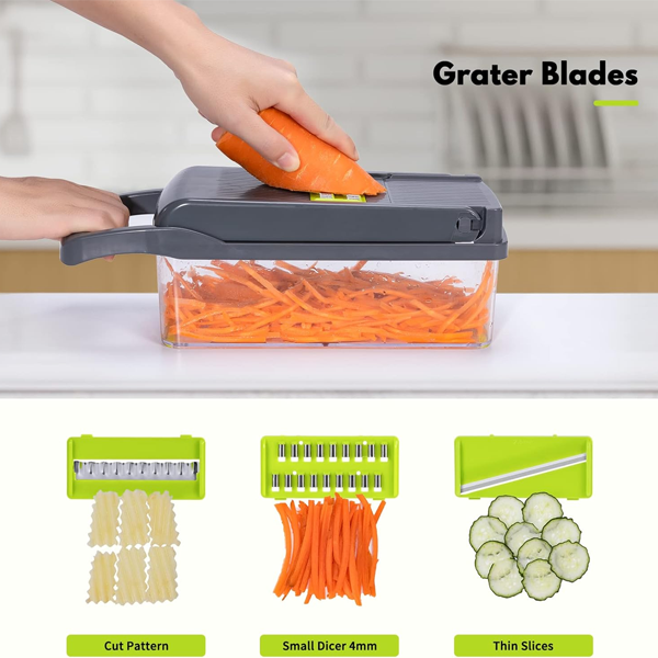 12-in-1 Multifunctional Vegetable Slicer & Cutter | Adjustable Mandoline Chopper with Storage Box