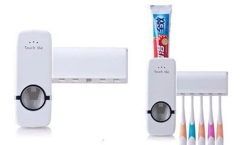 Automatic Toothpaste Dispenser & Toothbrush Holder | Wall Mounted Bathroom Organizer | موزع معجون الأسنان الأوتوماتيكي مع حامل فرشاة الأسنان